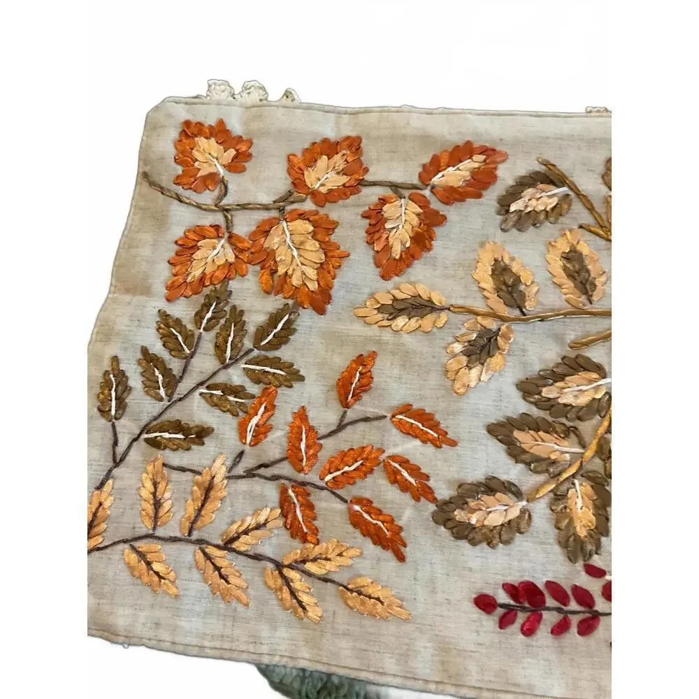 Autumn Leaf Embroidered  Linen Blend Decorative Pillow Cover